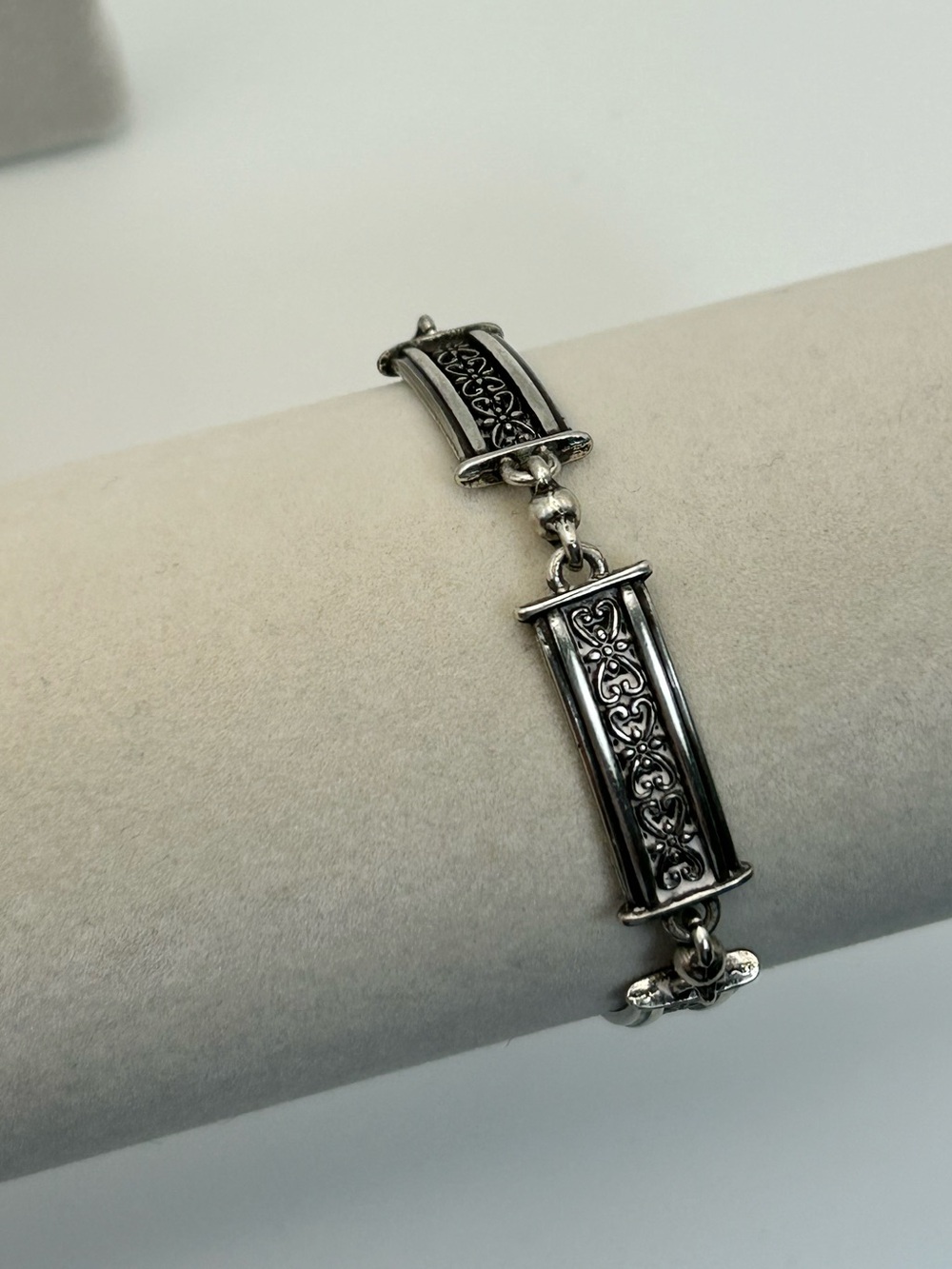 Brighton Vintage Bar Link Bracelet Silver Plated Toggle Etched Design 7.5" - Picture 3 of 9